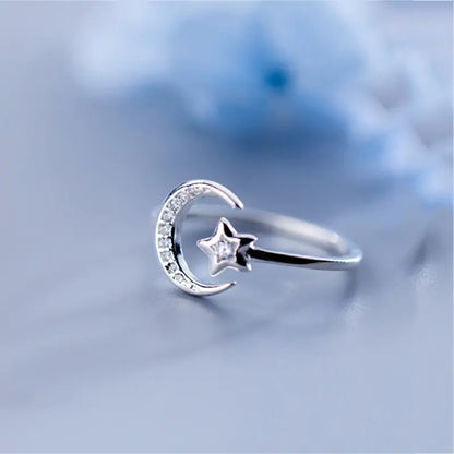 Sterling Silver Moon Star Ring